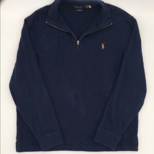 Polo by Ralph Lauren MED Blue Zip Up Sweater with Stand-Up Collar